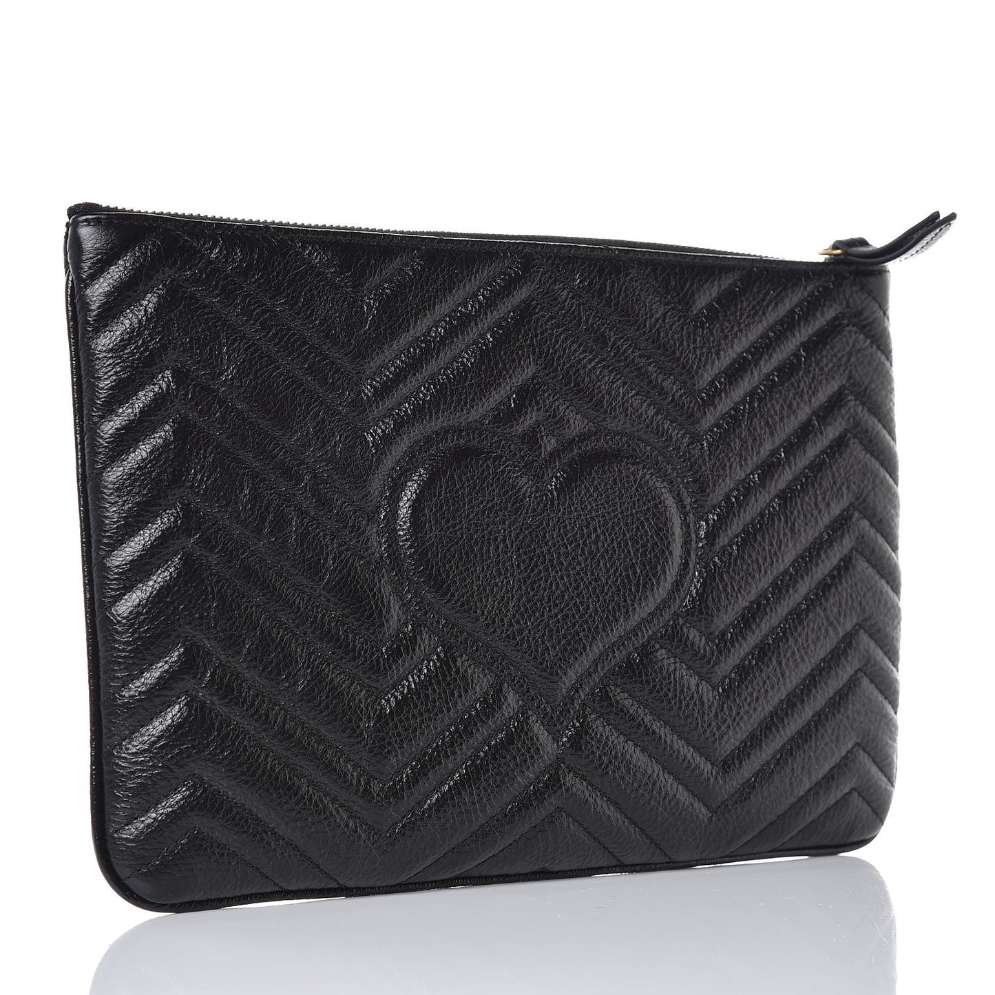 Azalea Calfskin Matelasse Heart GG Marmont Zip Pouch Black