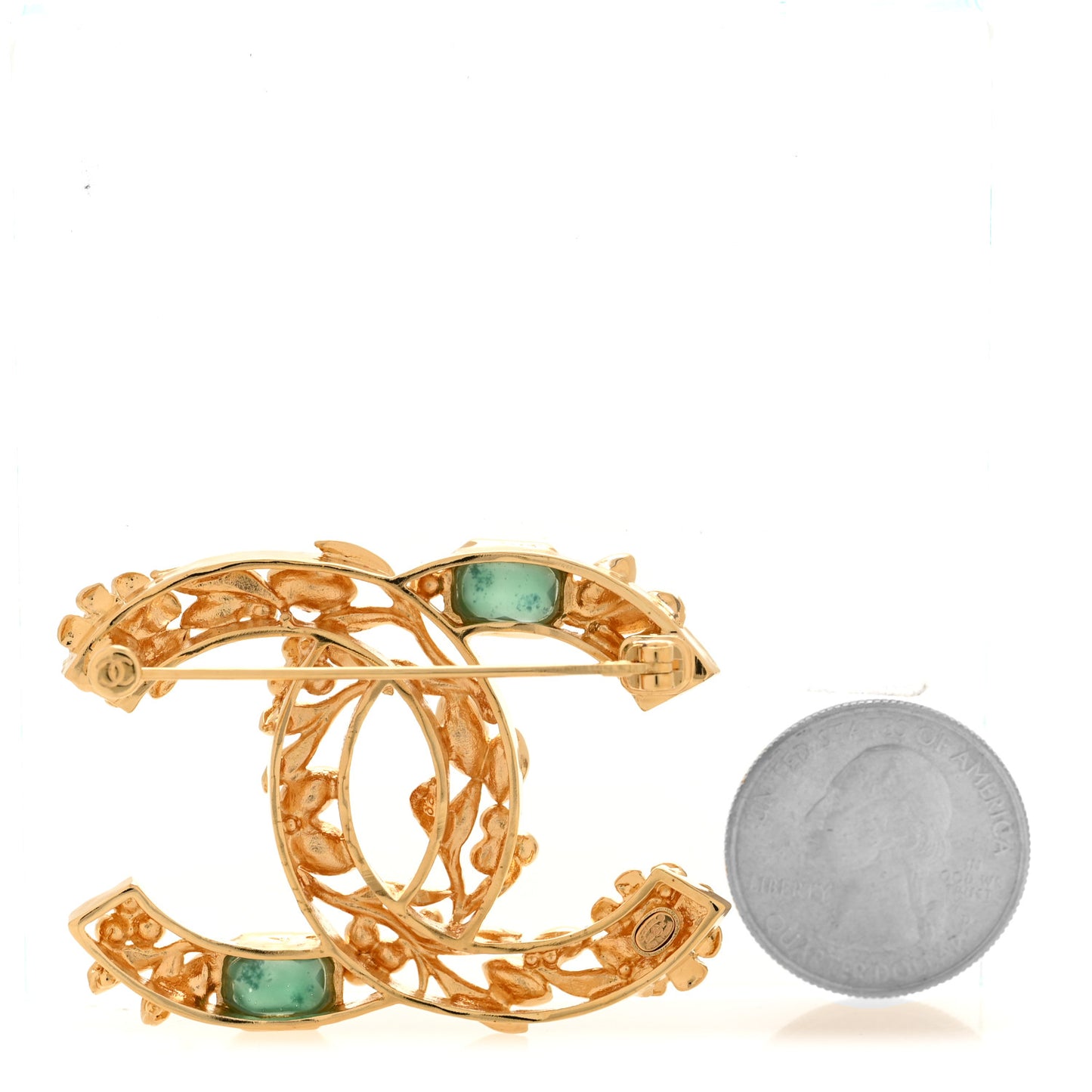 Crystal Pearl CC Leaf Brooch Gold Multicolor