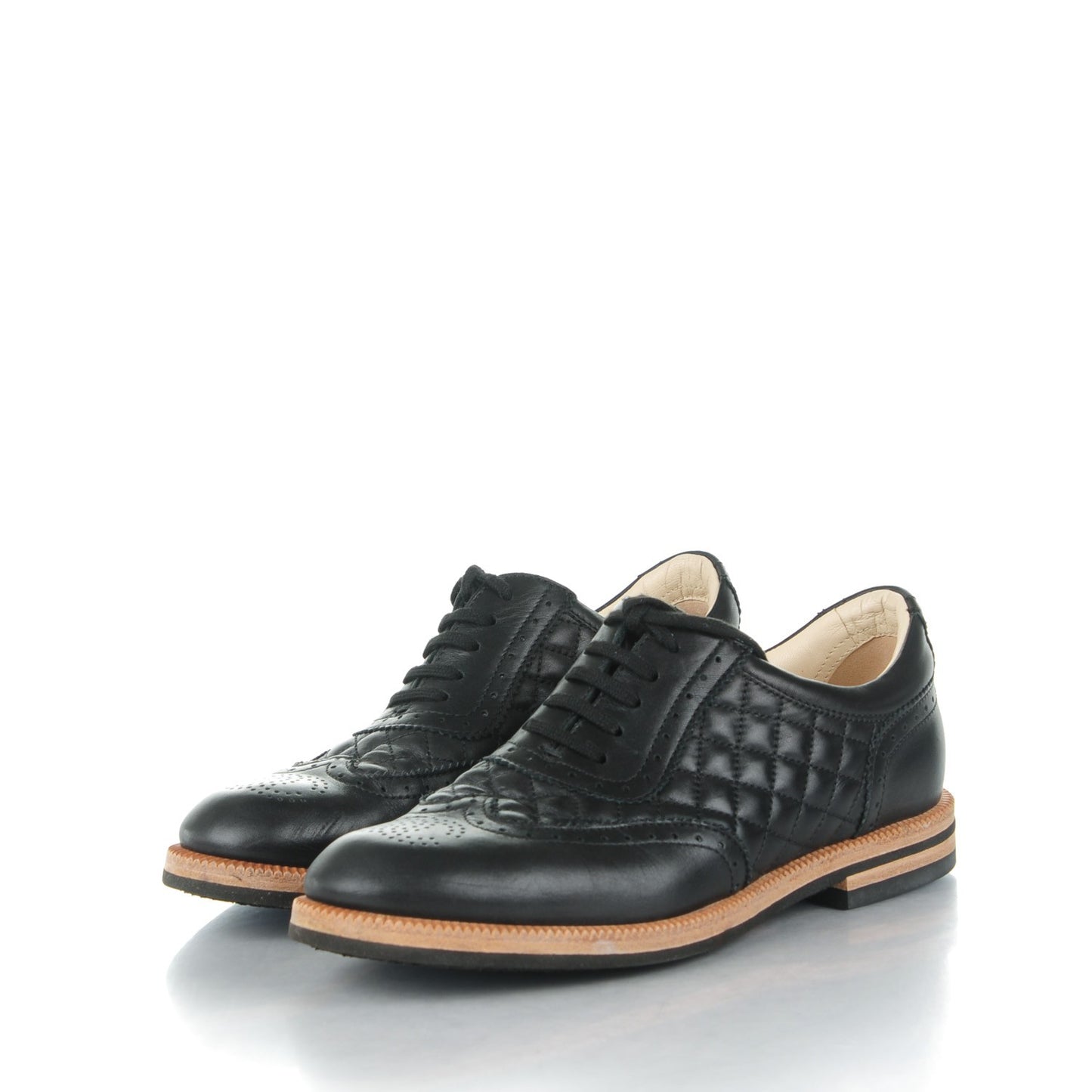 Lambskin Quilted CC Lace Up Oxfords 37.5 Black