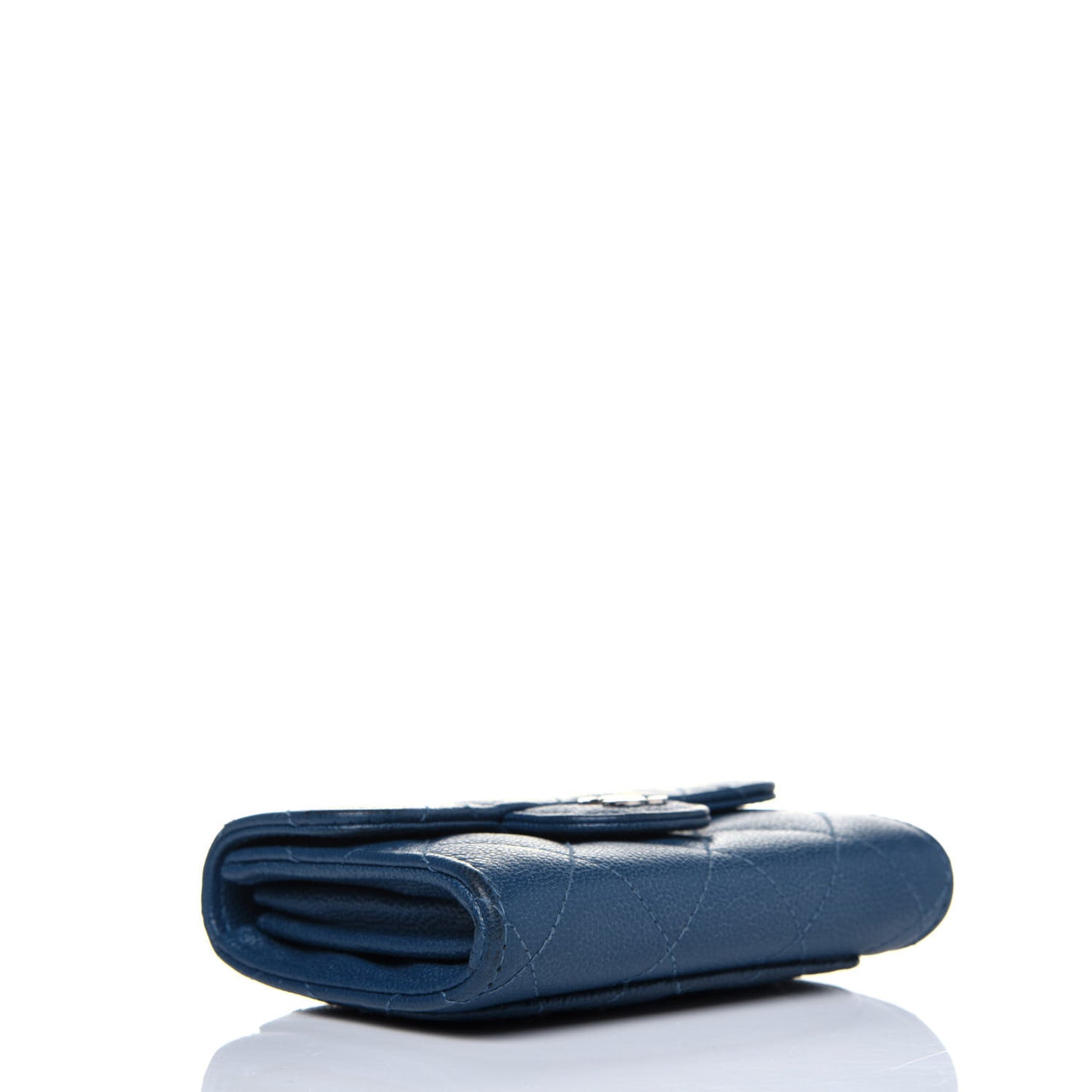 Caviar Quilted Flap Card Holder Wallet Navy