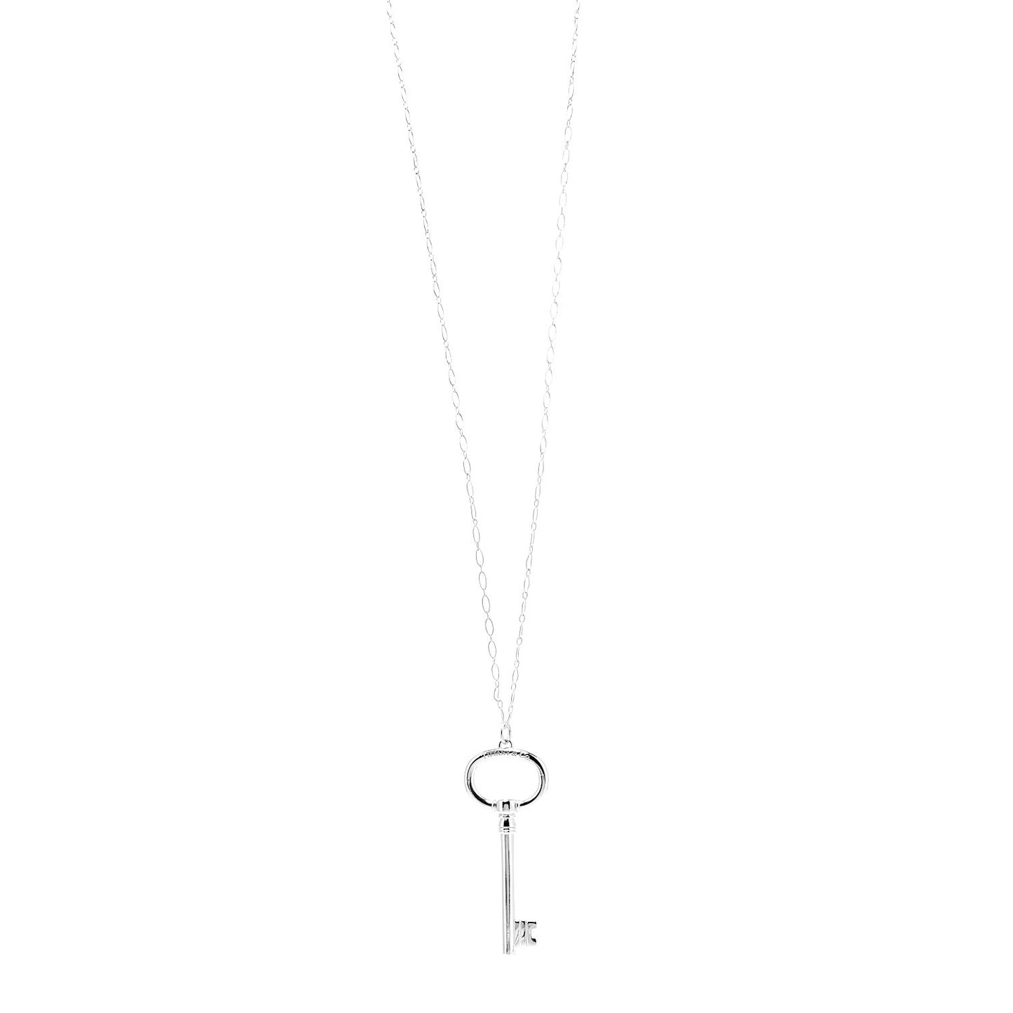 Sterling Silver Oval Key Pendant Link Necklace