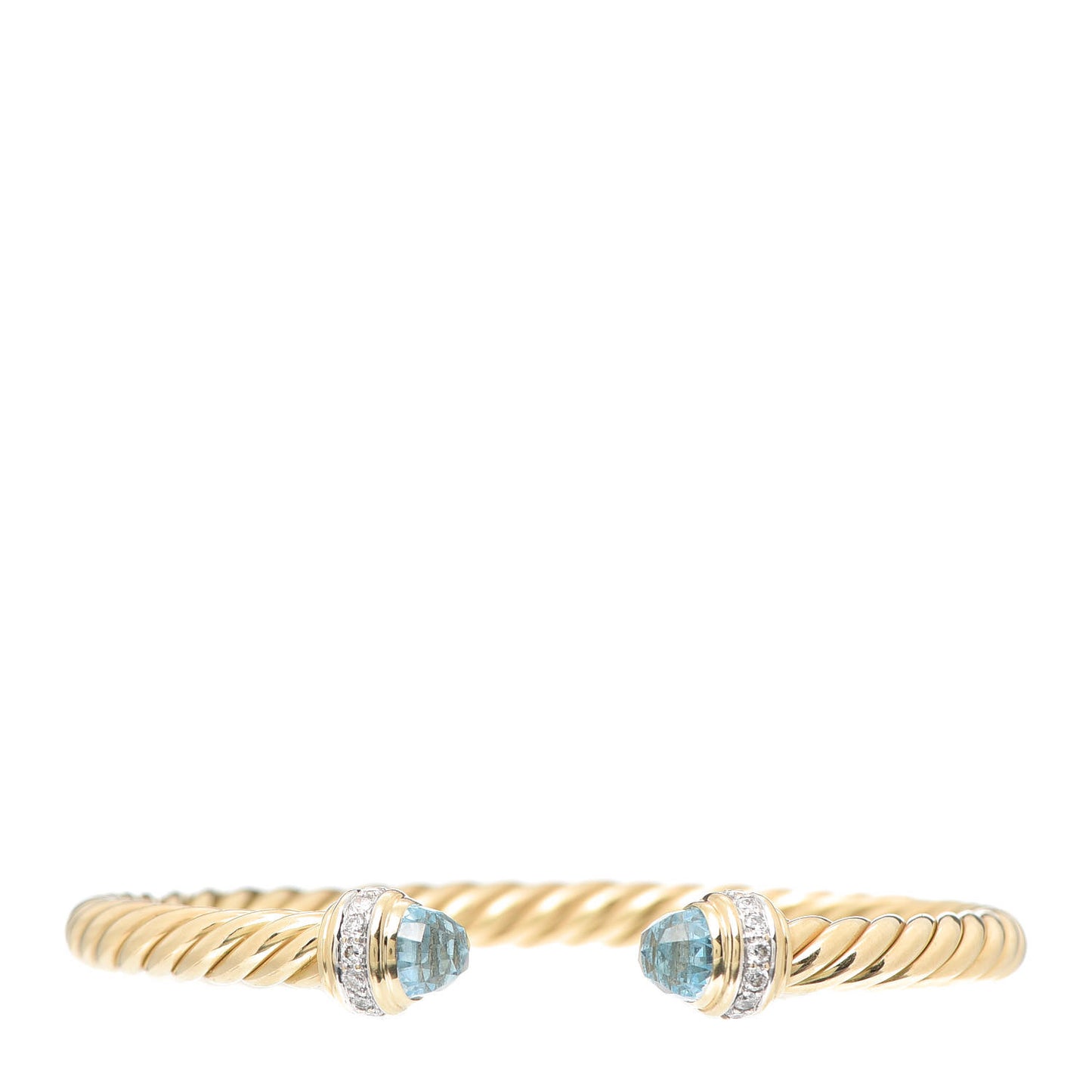 18K Yellow Gold Diamond Blue Topaz 5mm Cable Bracelet
