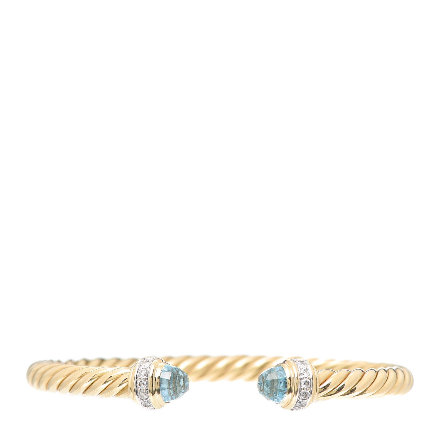 David Yurman 18K Yellow Gold Diamond Blue Topaz 5mm Cable Bracelet 1 of 6