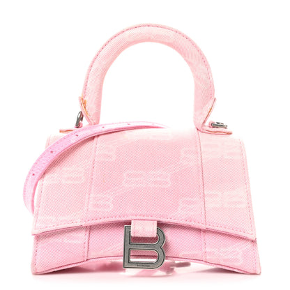 Balenciaga Washed Denim BB Monogram Hourglass Top Handle Bag XS Pink 1 of 11