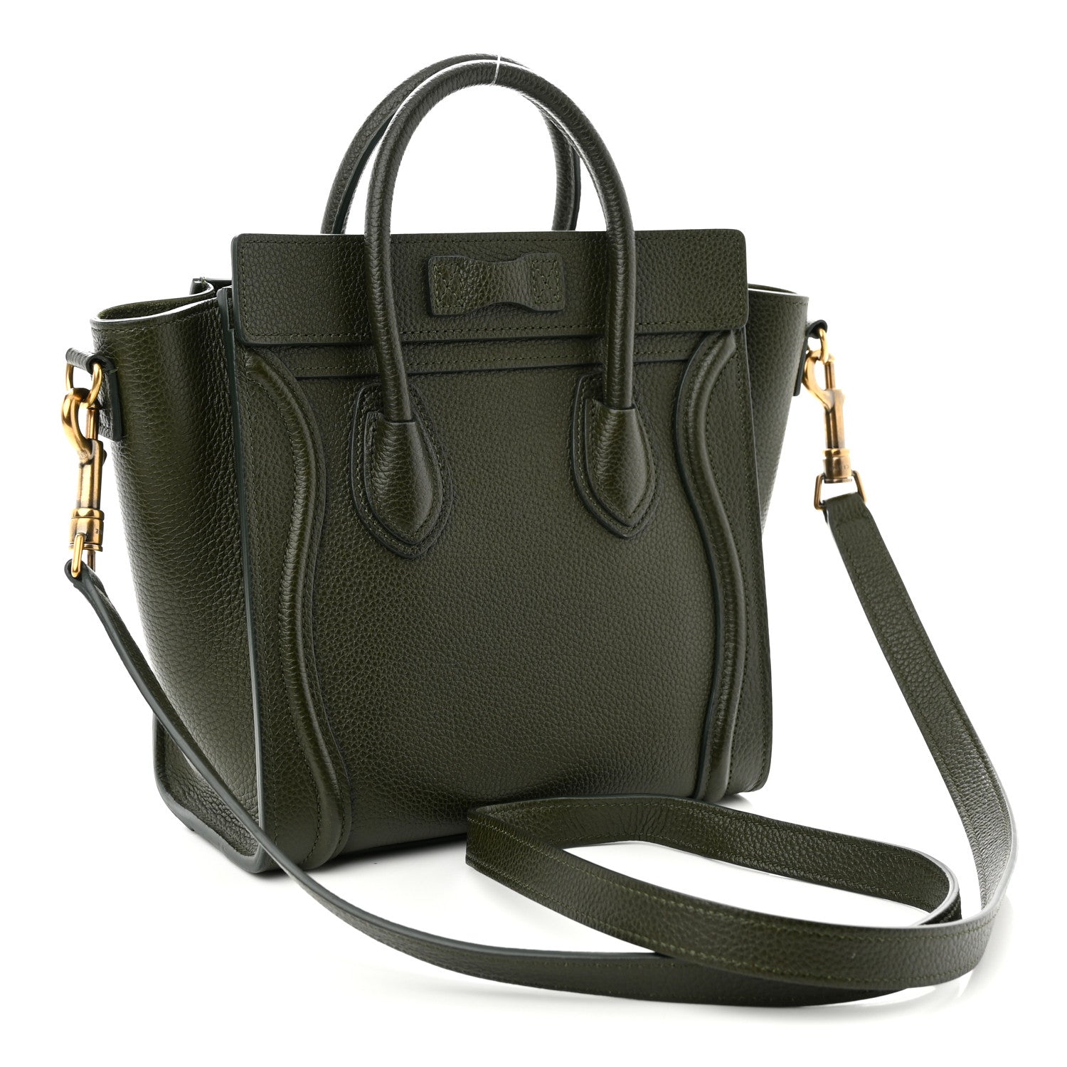 Celine Drummed Calfskin Nano Luggage Dark Olive 3 of 10