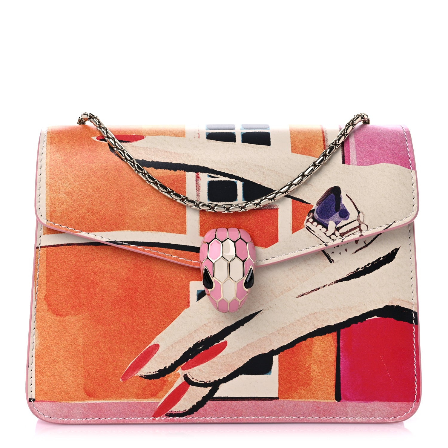 Bulgari Calfskin Printed Serpenti Forever Cinemania Crossbody Bag Flash Pink Multicolor 3 of 13