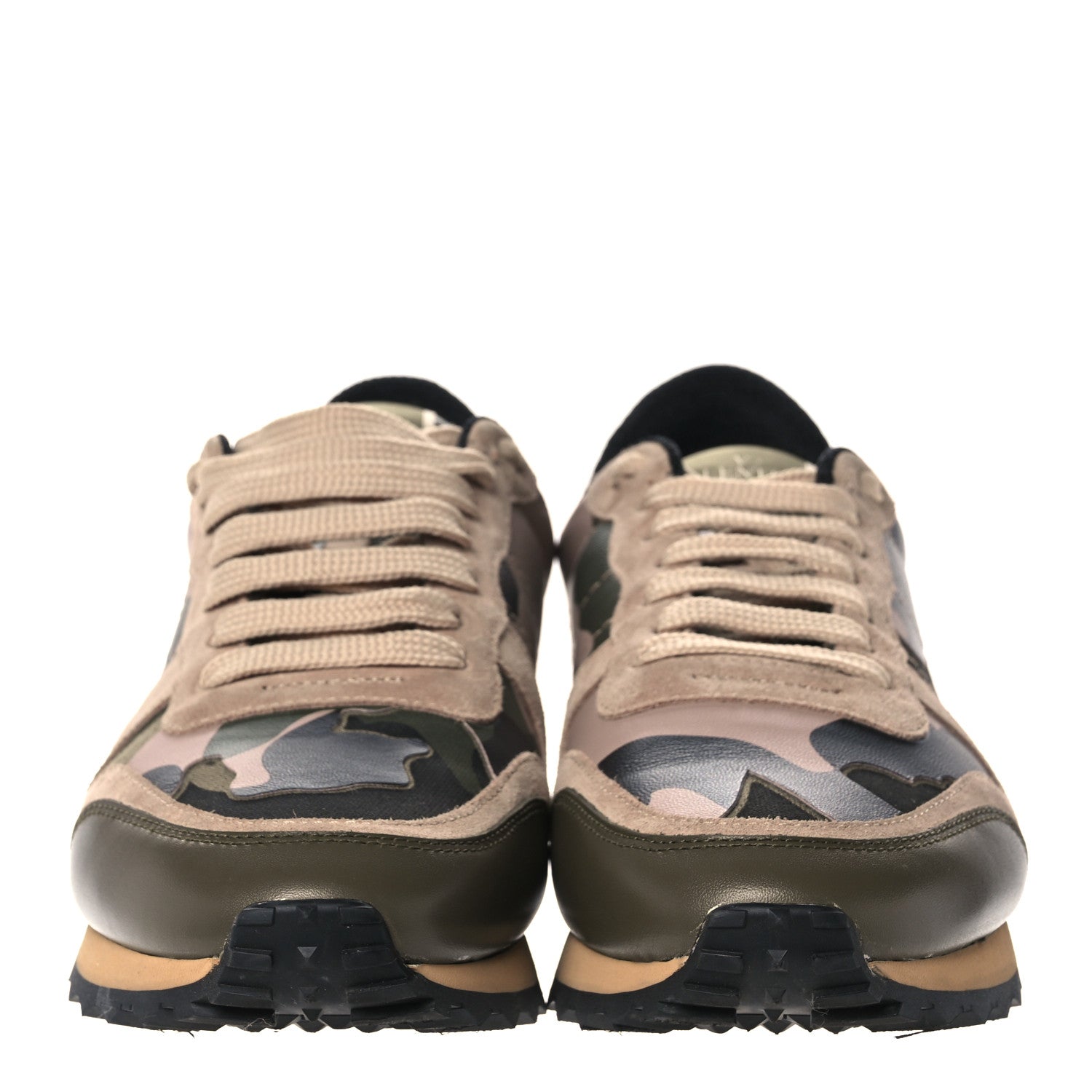 Valentino Garavani Nappa Suede Camouflage Womens Rockrunner Sneakers 38.5 Army Green Beige 2 of 13