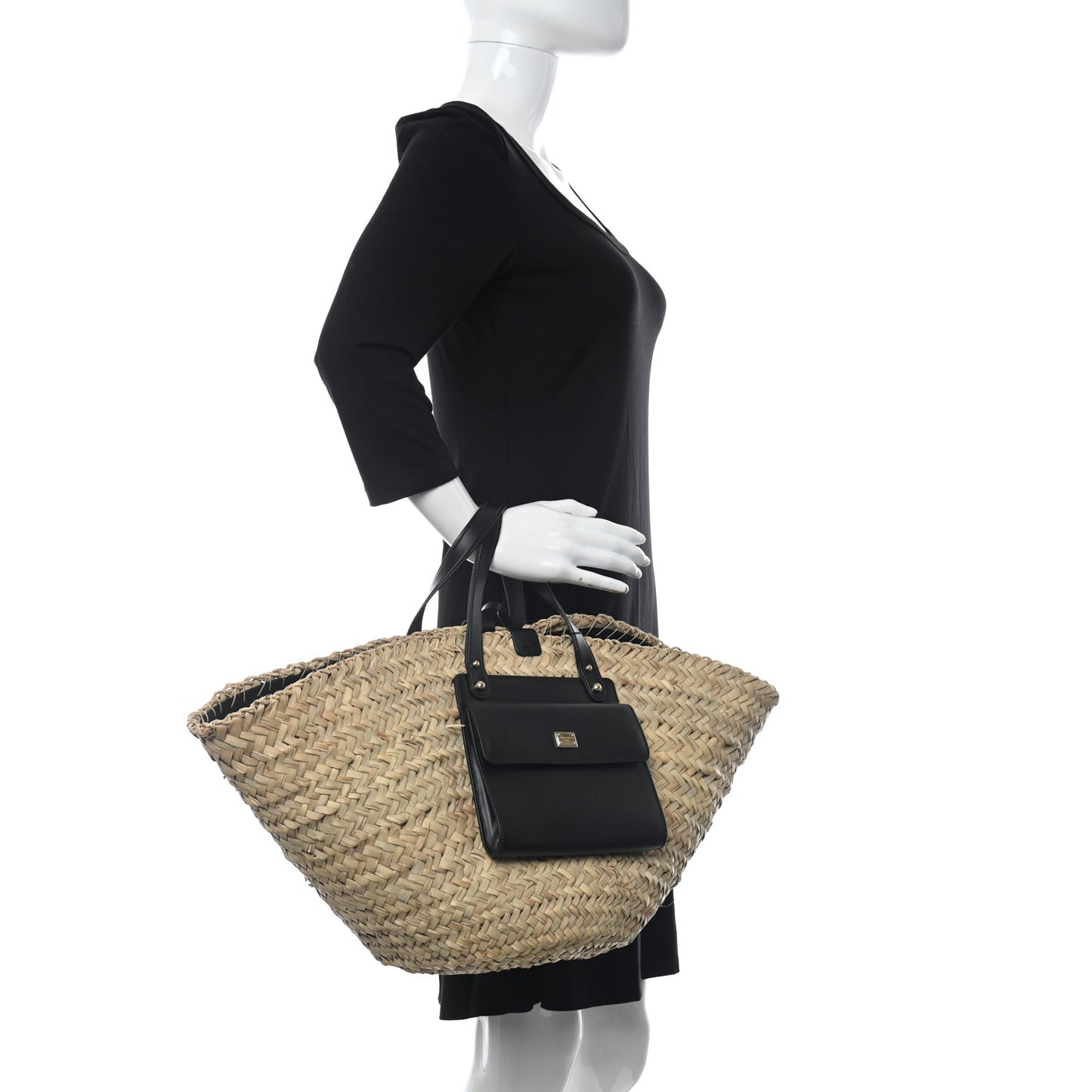 Vitello Raffia Woven Kendra Tote Natural Black