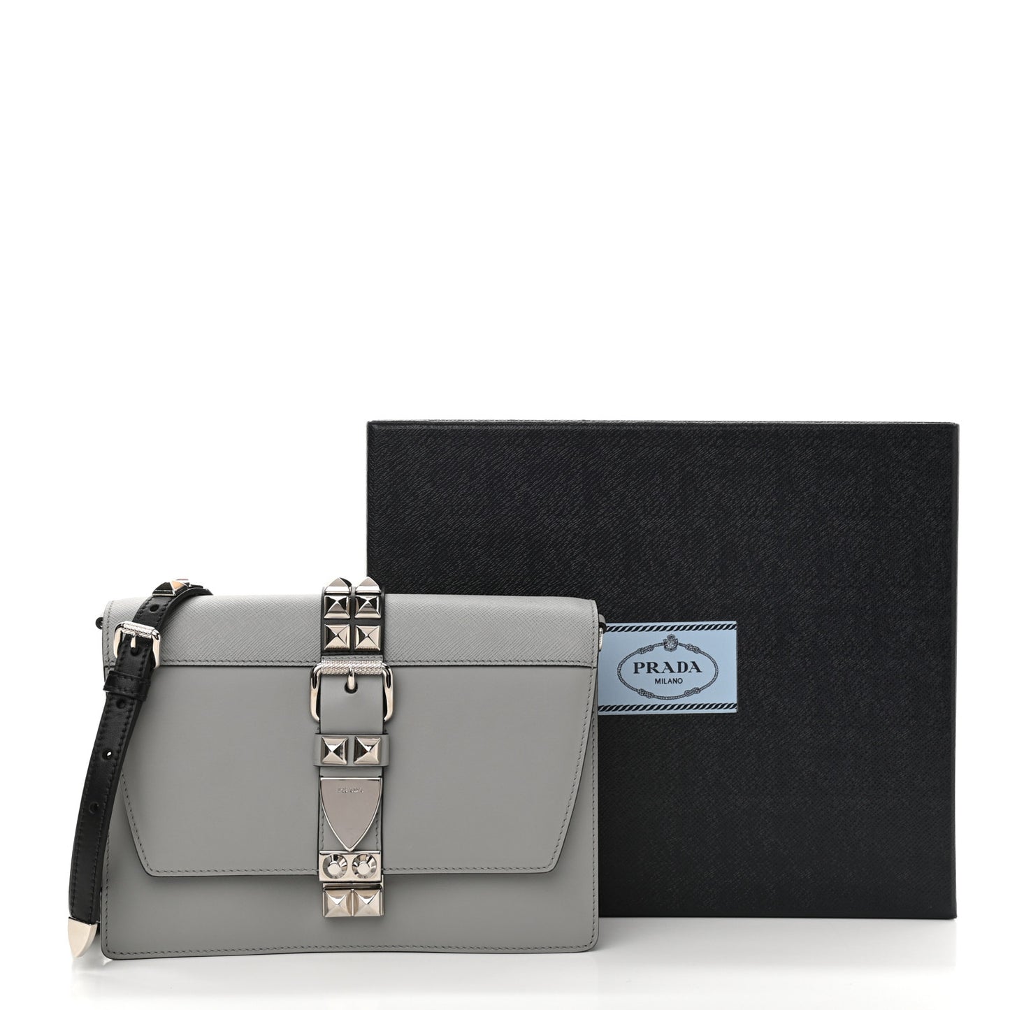 Saffiano City Calfskin Studded Large Elektra Shoulder Bag Nube