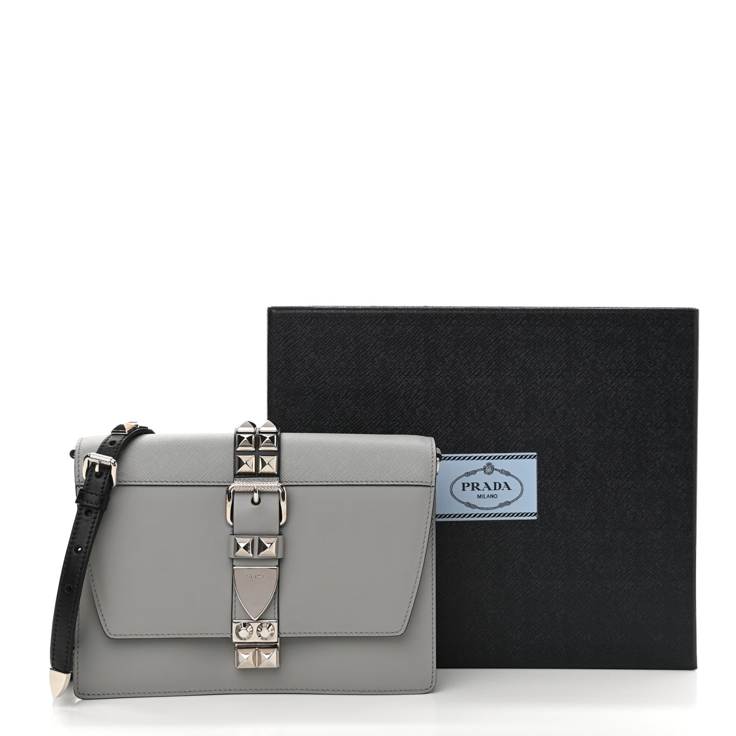 Prada Saffiano City Calfskin Studded Large Elektra Shoulder Bag Nube 10 of 10