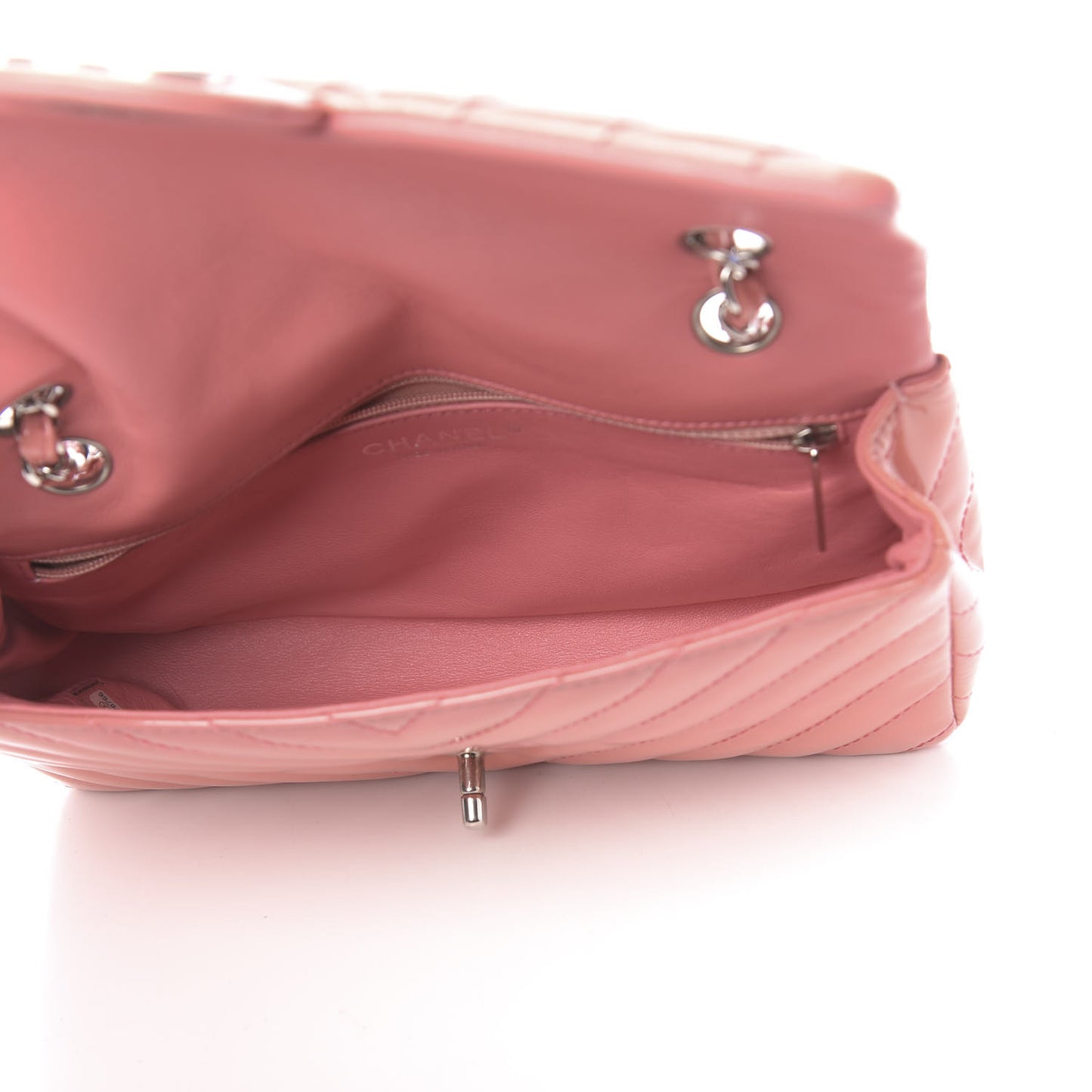 Patent Chevron Quilted Medium Single Flap Pink