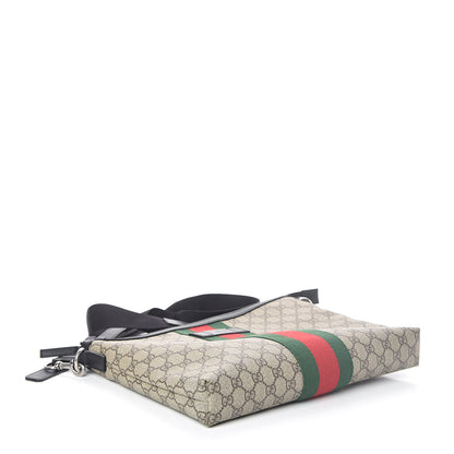 Gucci GG Supreme Monogram Calfskin Web Medium Flat Messenger Bag Beige Ebony Black 4 of 9