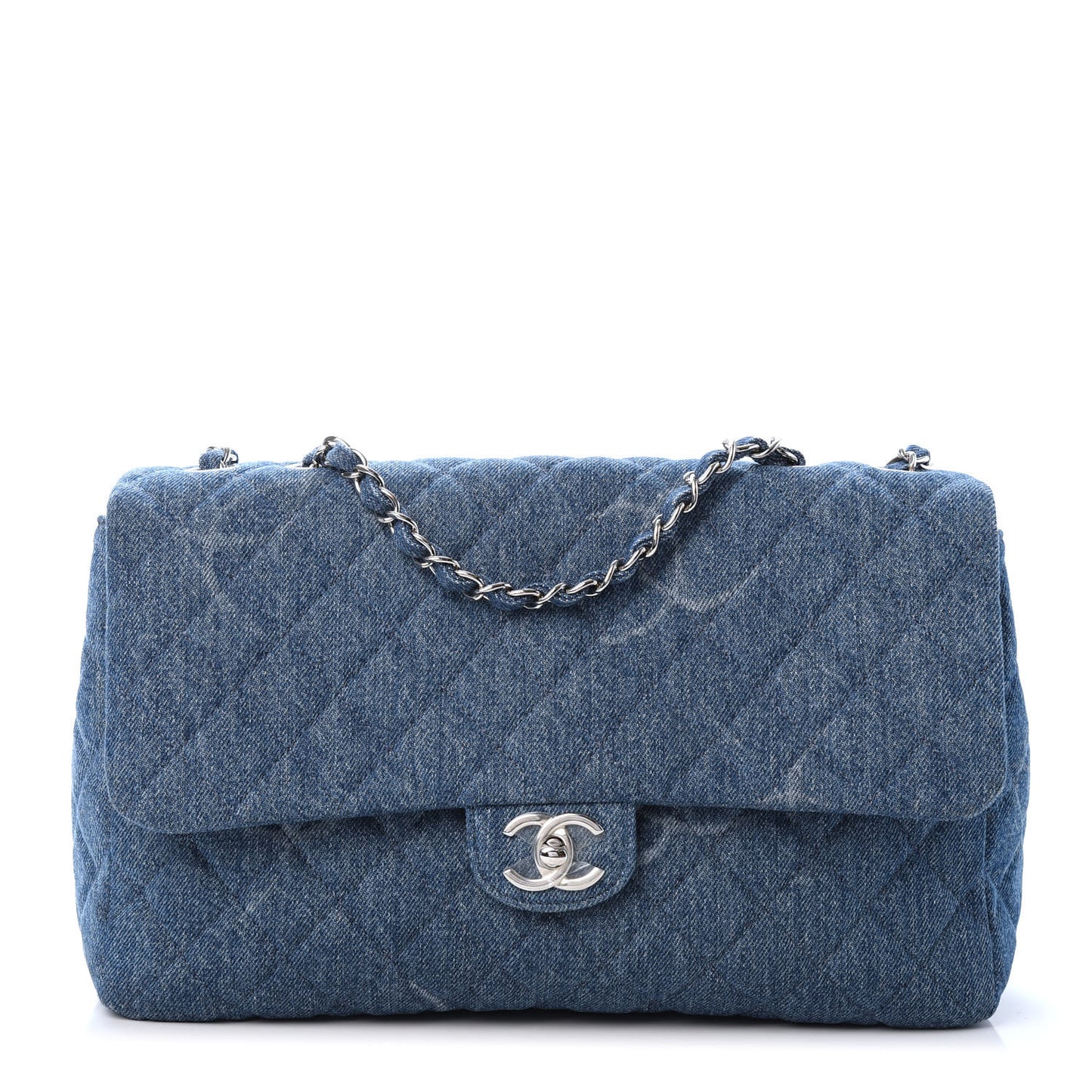 Denim Quilted CC Print Jumbo Single Flap Blue