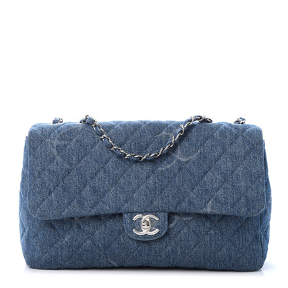 Chanel Denim Quilted CC Print Jumbo Single Flap Blue 1 of 11
