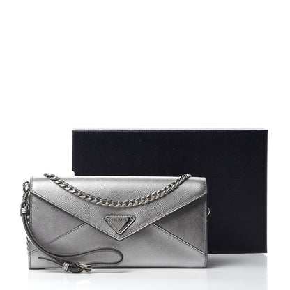 Prada Metallic Saffiano Triangle Mini Crossbody Bag Cromo 11 of 11
