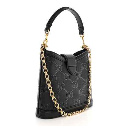 Gucci Wonka Grain Calfskin GG Monogram Debossed Small Padlock Shoulder Bag Black 3 of 10