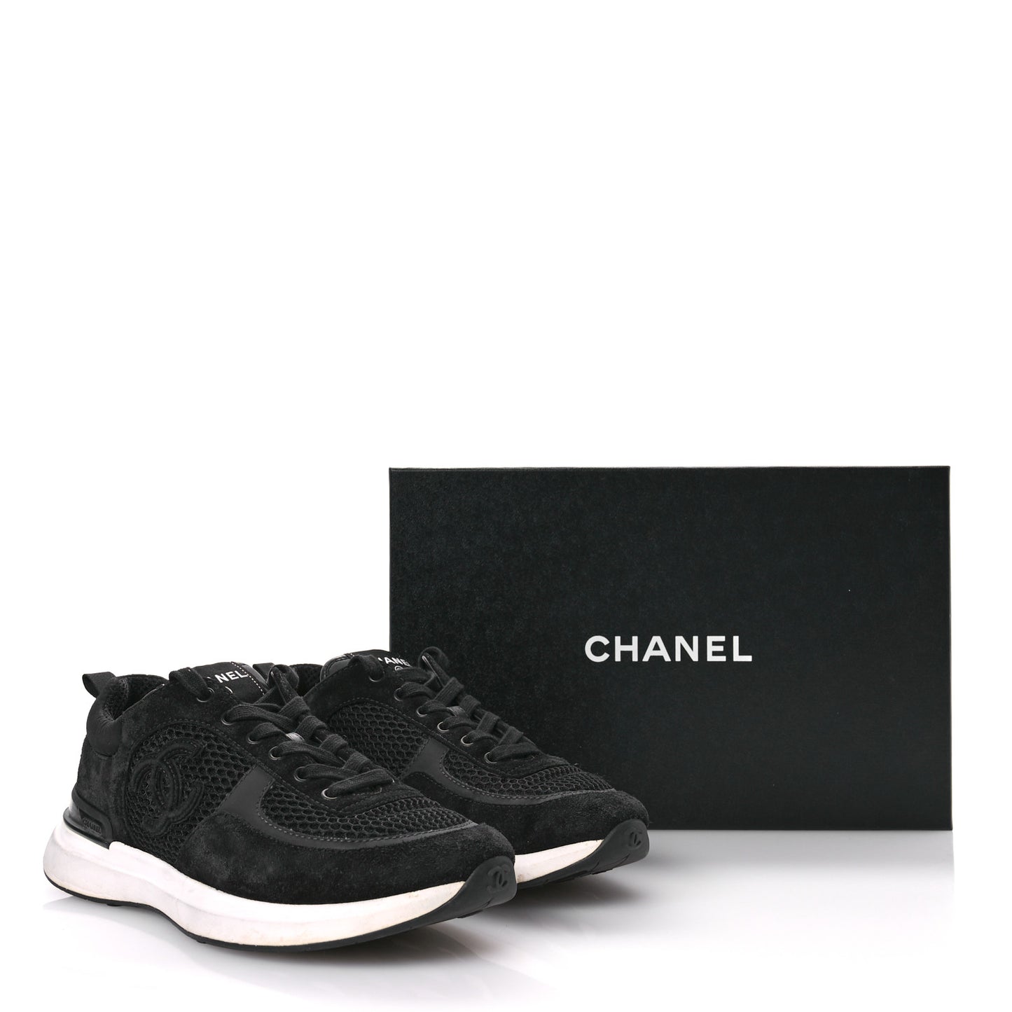 Calfskin Mesh Lycra Suede Womens Logo Sneakers 39 Black