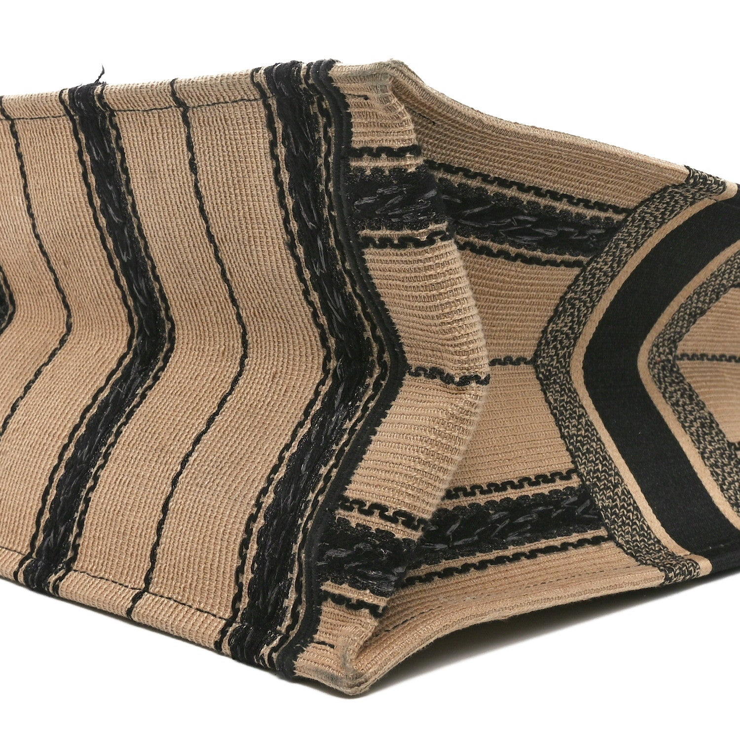 Christian Dior Canvas Embroidered Large Bayadere Book Tote Black Beige 10 of 11