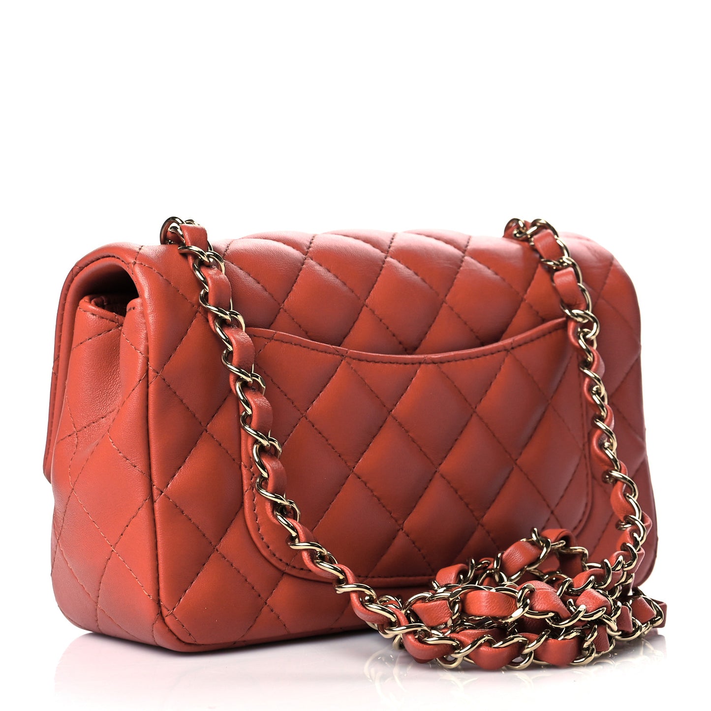Lambskin Quilted Mini Rectangular Flap Brown