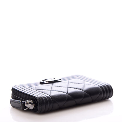 Chanel Lambskin Quilted Zip Around Boy Coin Purse Wallet Black 4 of 7
