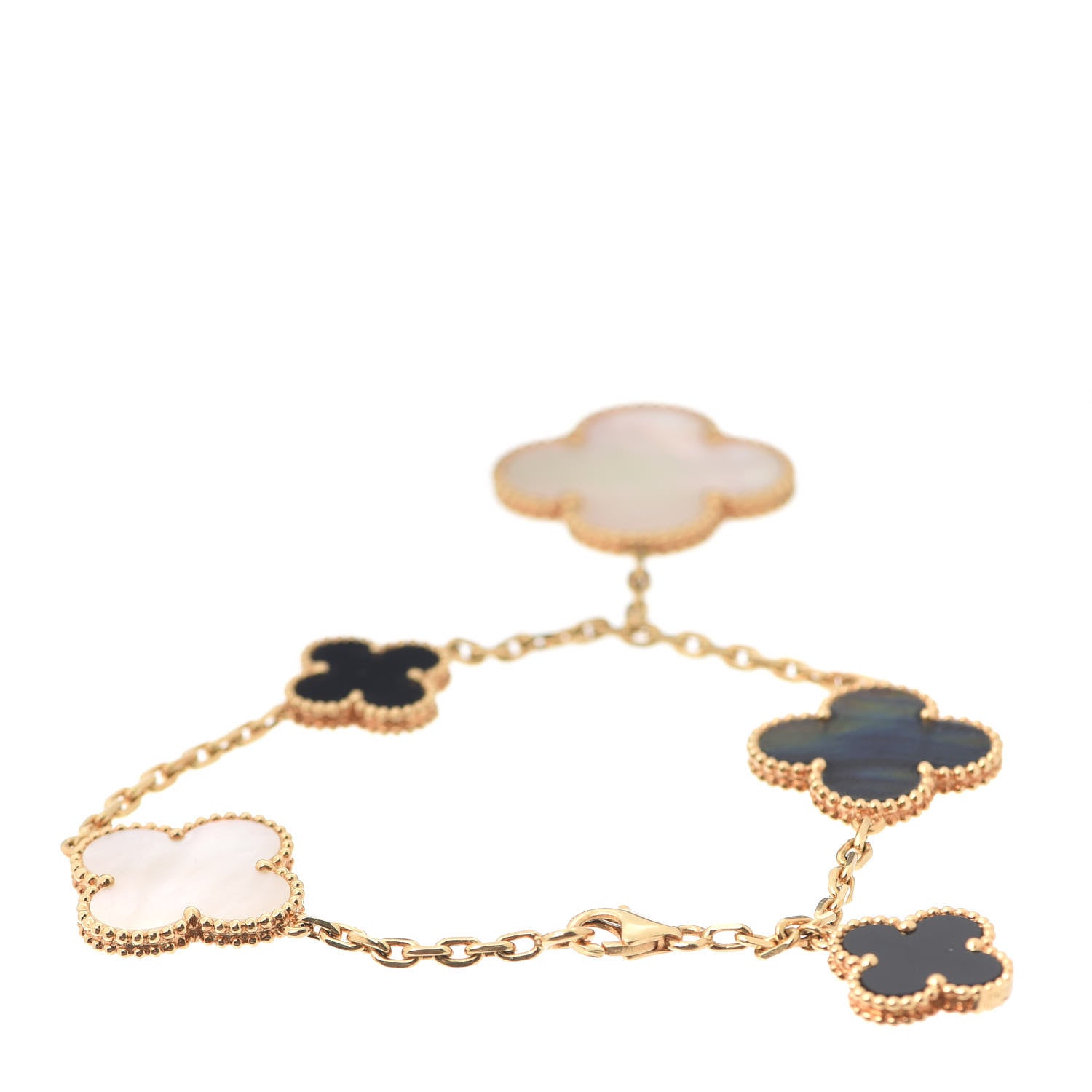 Van Cleef & Arpels 18K Yellow Gold Grey Mother of Pearl Black Onyx 5 Motifs Magic Alhambra Bracelet 3 of 5