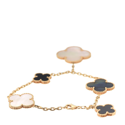 Van Cleef & Arpels 18K Yellow Gold Grey Mother of Pearl Black Onyx 5 Motifs Magic Alhambra Bracelet 3 of 5