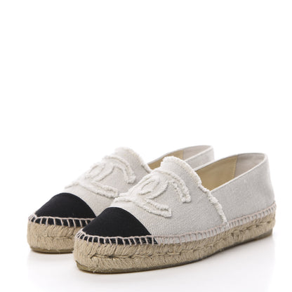 Chanel Linen CC Espadrilles 38 Beige Black 3 of 10