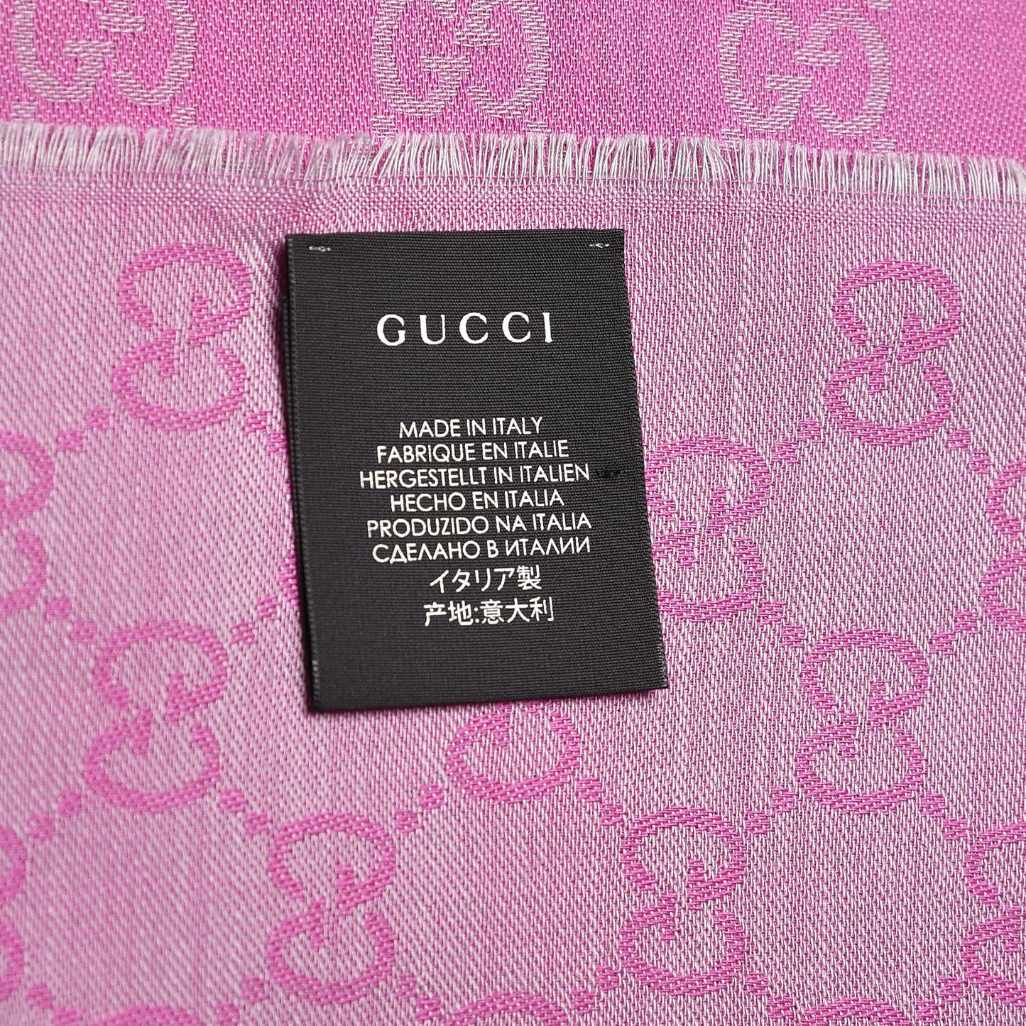 Wool Silk GG Monogram GGWeblong Fringe Scarf Shawl Zinc Pink