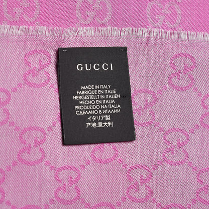 Gucci Wool Silk GG Monogram GGWeblong Fringe Scarf Shawl Zinc Pink 4 of 4