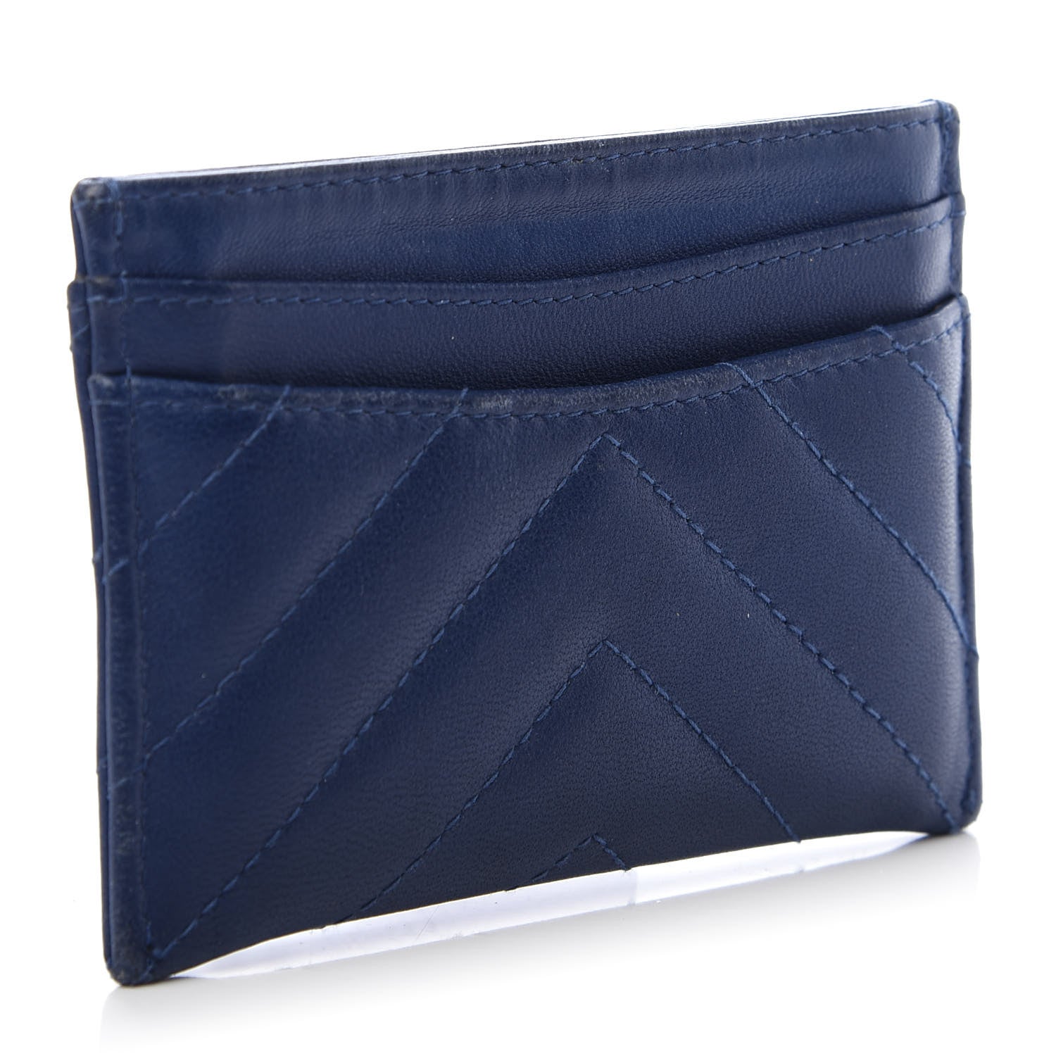 Chanel Lambskin Chevron Quilted Card Holder Blue 3 of 10