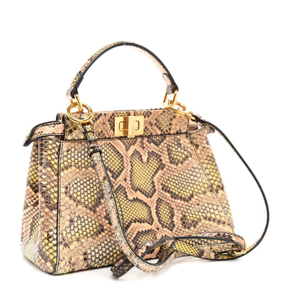 Fendi Snakeskin Mini Peekaboo Iconic Satchel Pink Green 3 of 14