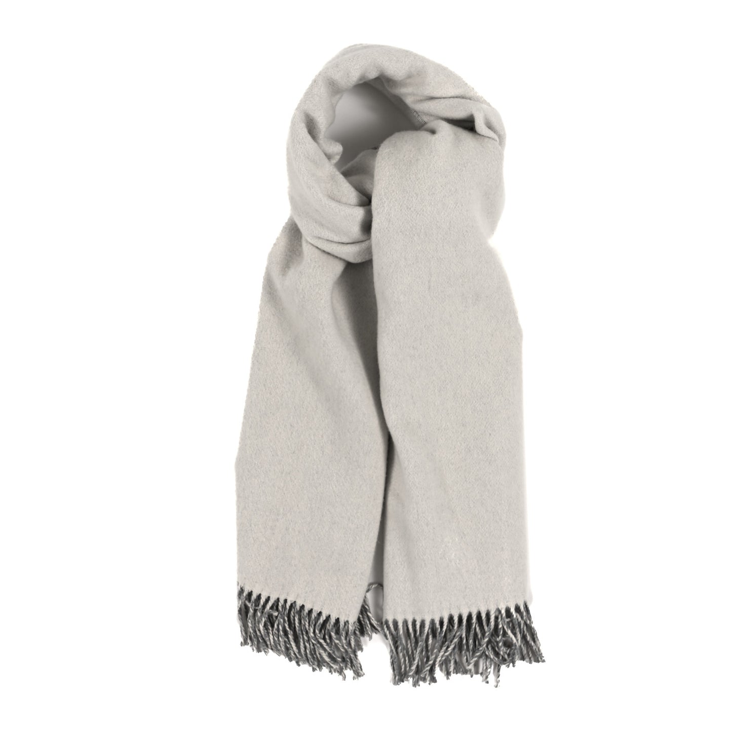 Cashmere Fringe Double Face Scarf Gris Flanelle Ivoire