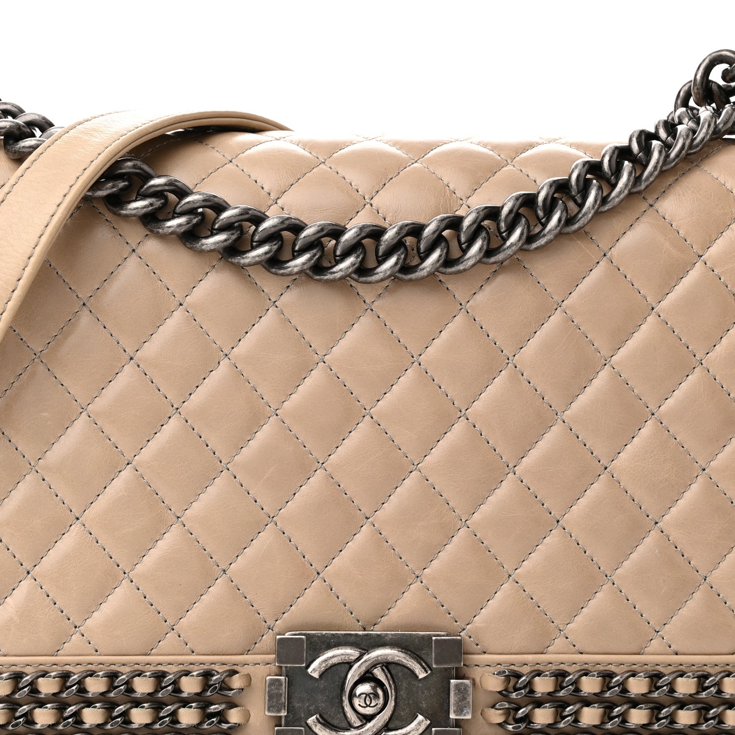 Chanel Glazed Calfskin Quilted New Medium Boy Chained Flap Beige 8 of 15