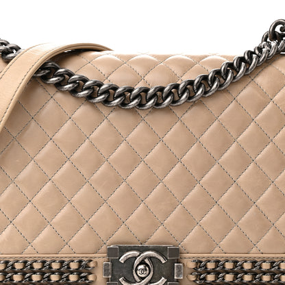 Chanel Glazed Calfskin Quilted New Medium Boy Chained Flap Beige 8 of 15