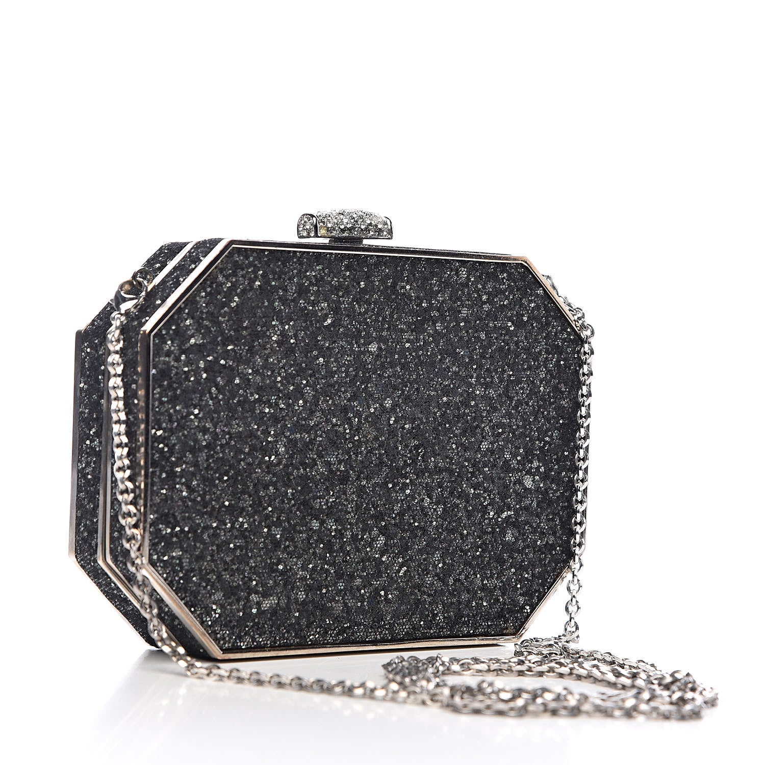 Judith Leiber Crystal Minaudiere Bow Clutch Black Silver 3 of 13