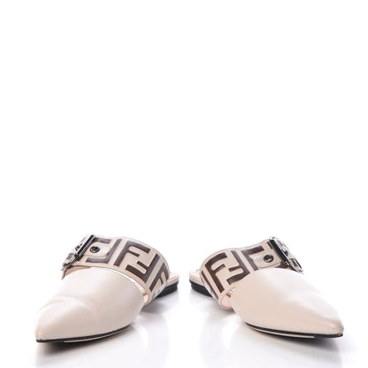 Fendi Vitello FF Embossed Buckle Flat Mules 36.5 Camelia Moresco 5 of 17