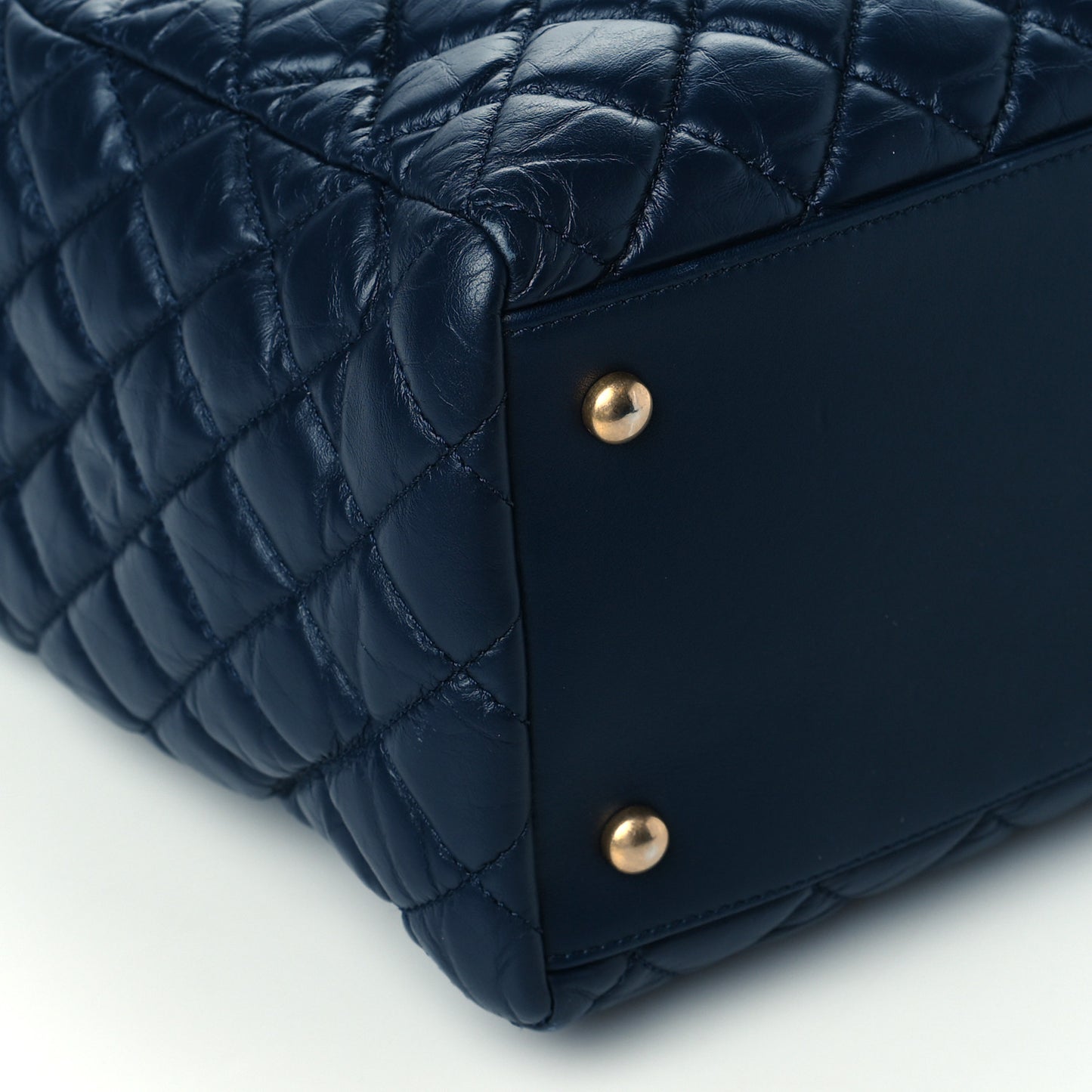Aged Calfskin Quilted Large Coco Handle Shopping Tote Navy