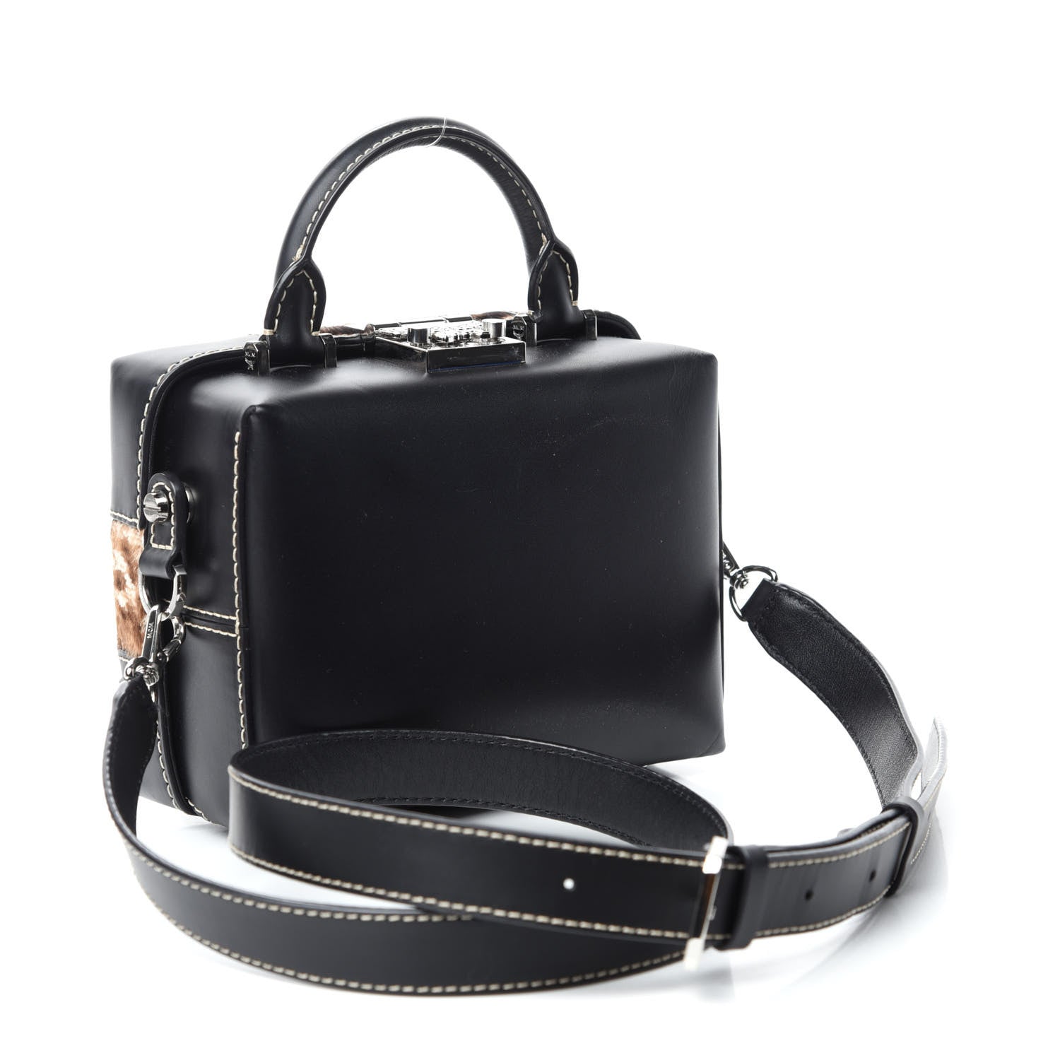 MCM Calfskin Calf Hair Leopard Soft Berlin Crossbody Black 3 of 9