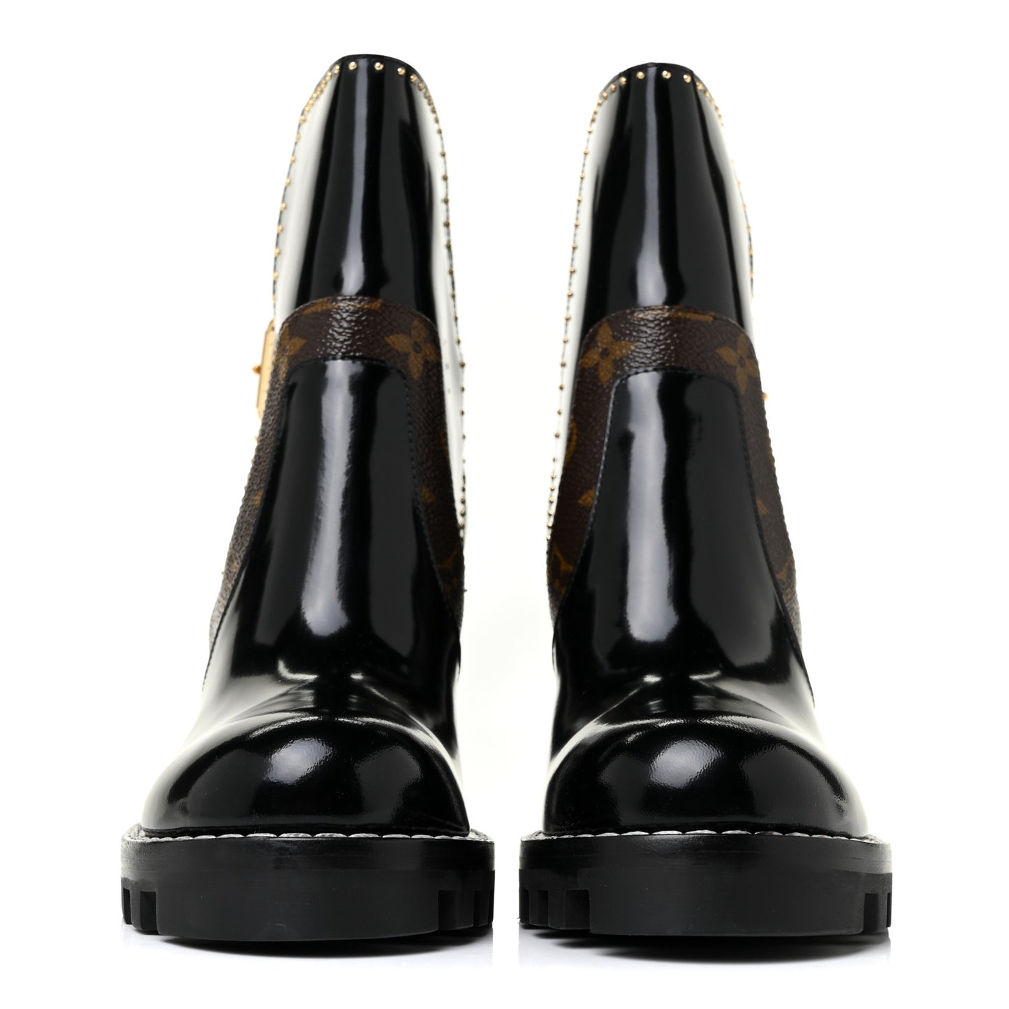 Glazed Calfskin Monogram Star Trail Ankle Boots 35 Black