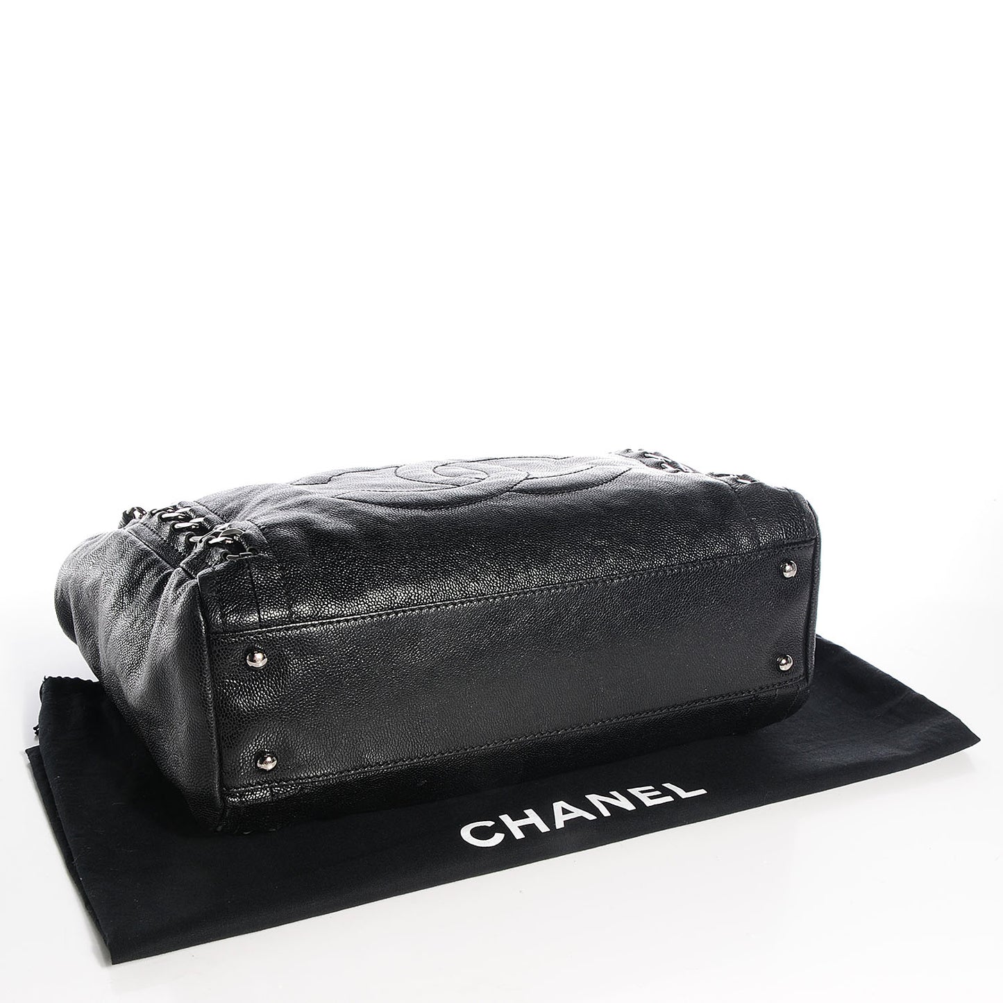 Glazed Caviar Modern Chain Tote Black
