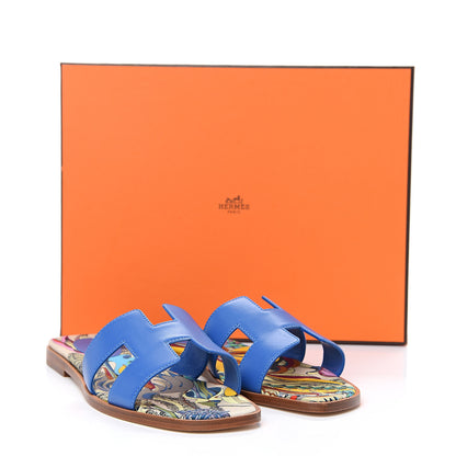 Hermes Calfskin Oran Sandals 37 Bleu Zanzibar 9 of 9