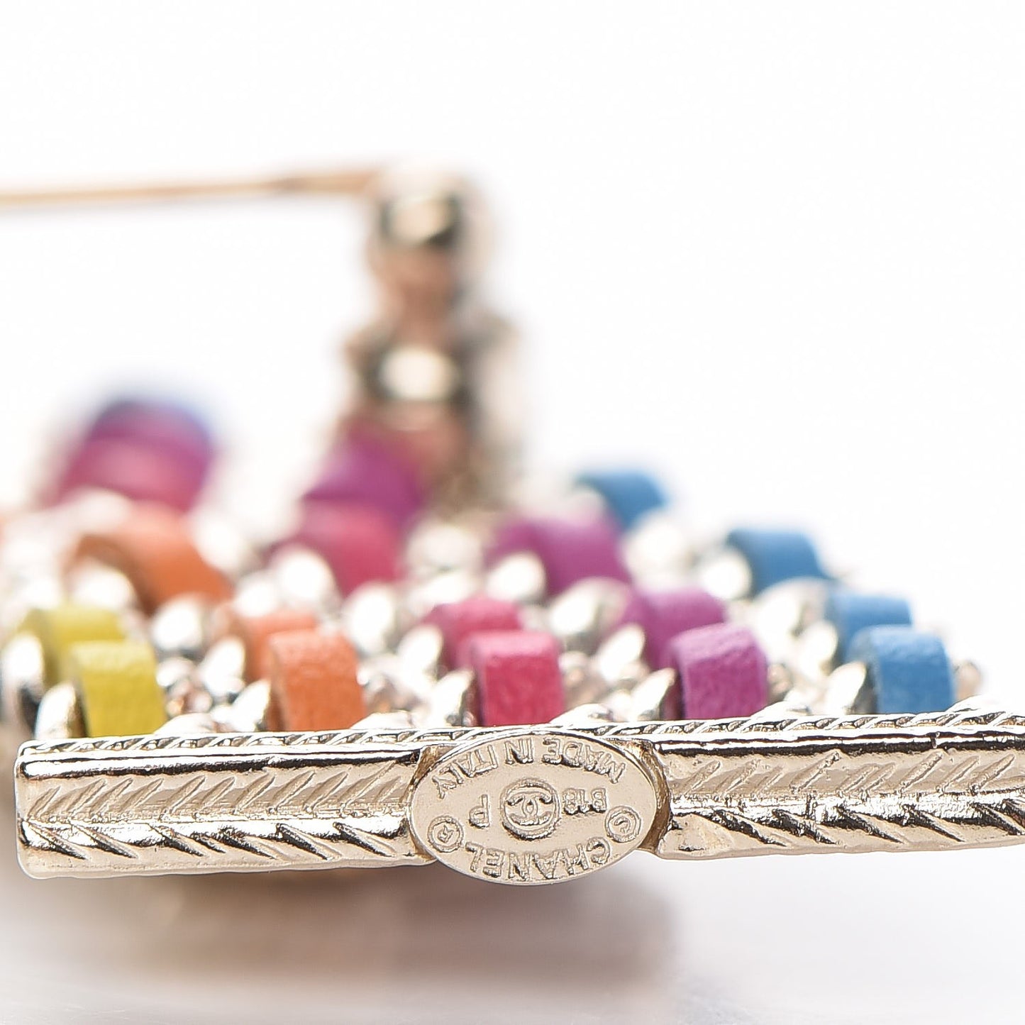 Lambskin Chain Rainbow CC Brooch Gold Multicolor