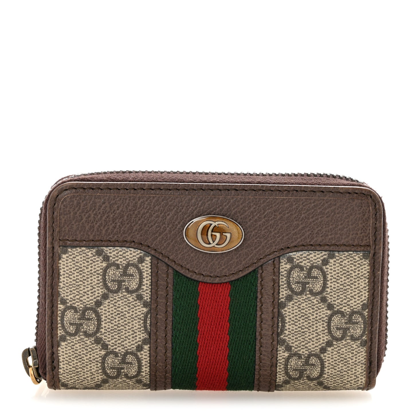 GG Supreme Web Ophidia Zip Around Card Case Brown