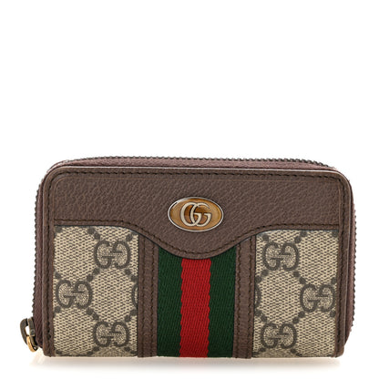 Gucci GG Supreme Web Ophidia Zip Around Card Case Brown 1 of 9