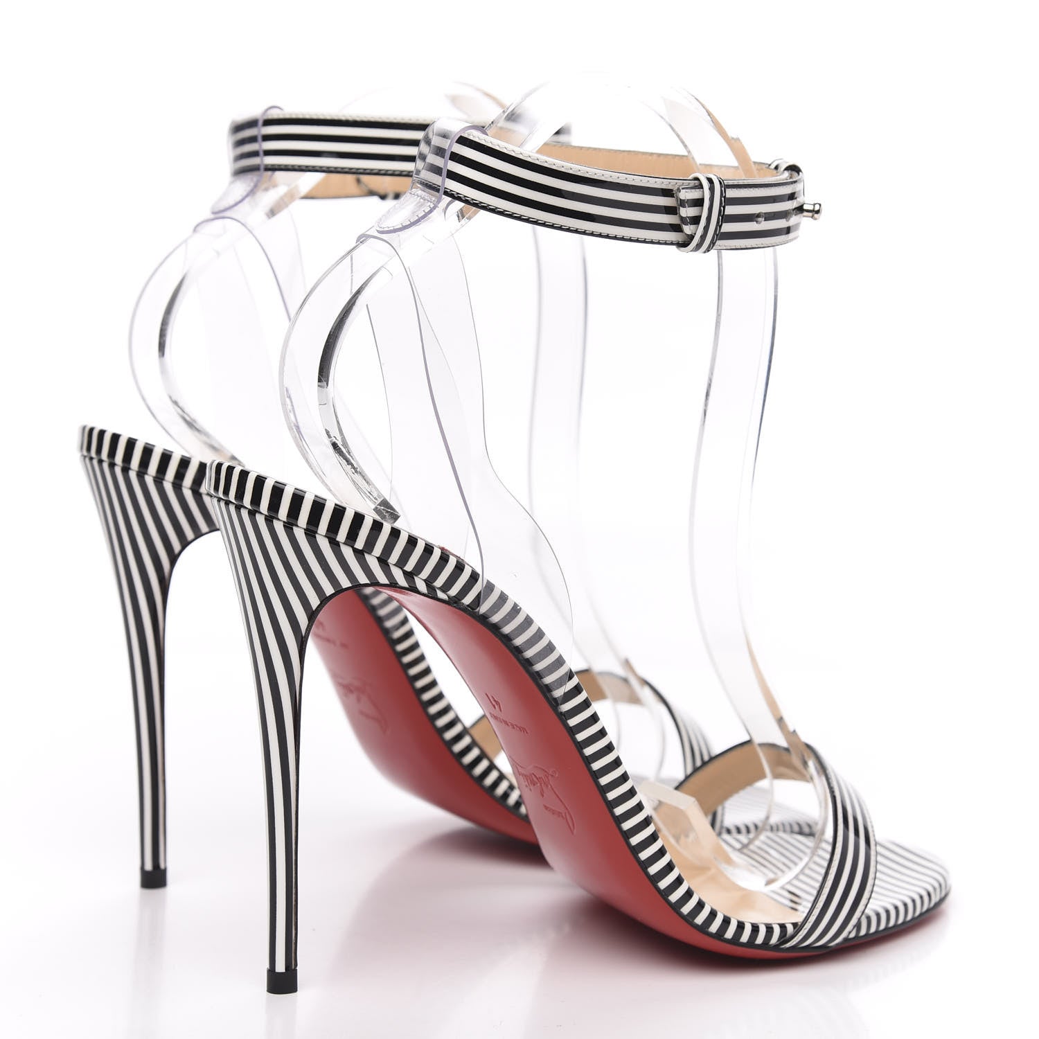 Christian Louboutin Patent PVC Striped Illusion Jonatina 100 Sandals 41 Black White 4 of 8