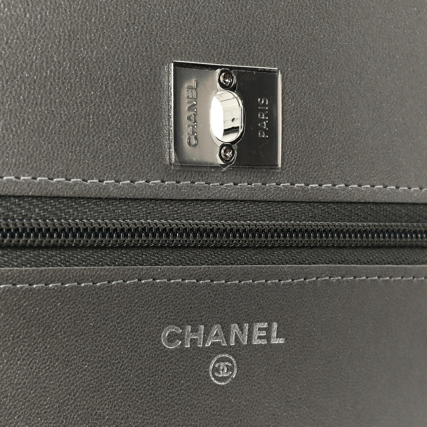 Lambskin Crystal Quilted Wallet On Chain WOC Grey