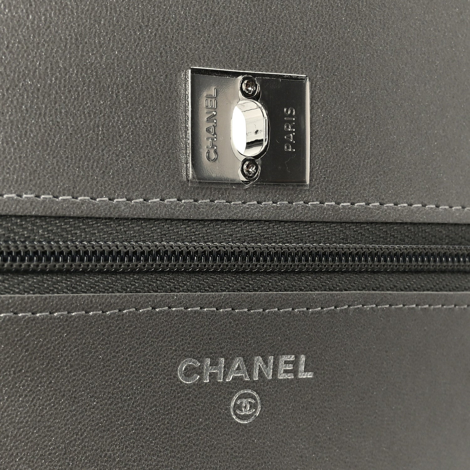 Chanel Lambskin Crystal Quilted Wallet On Chain WOC Grey 6 of 12