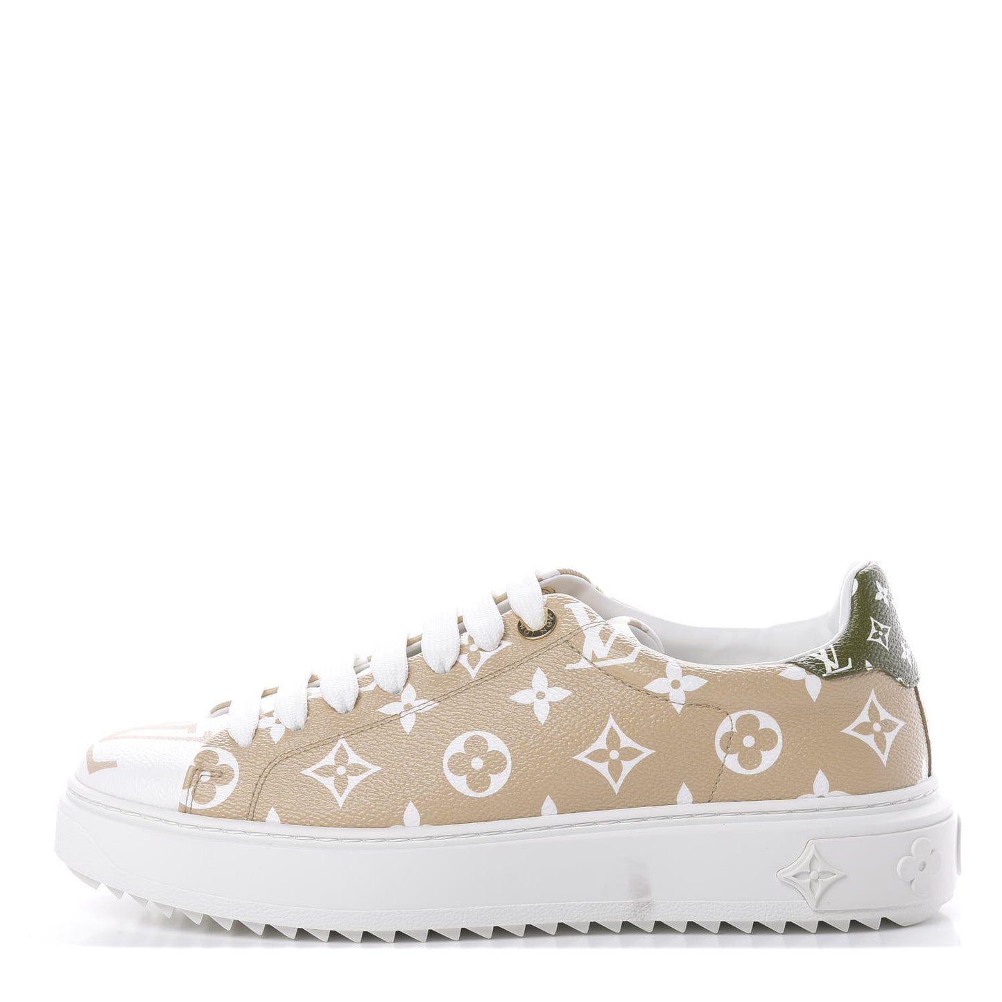 Monogram Giant Time Out Sneakers 39 Kaki White Beige