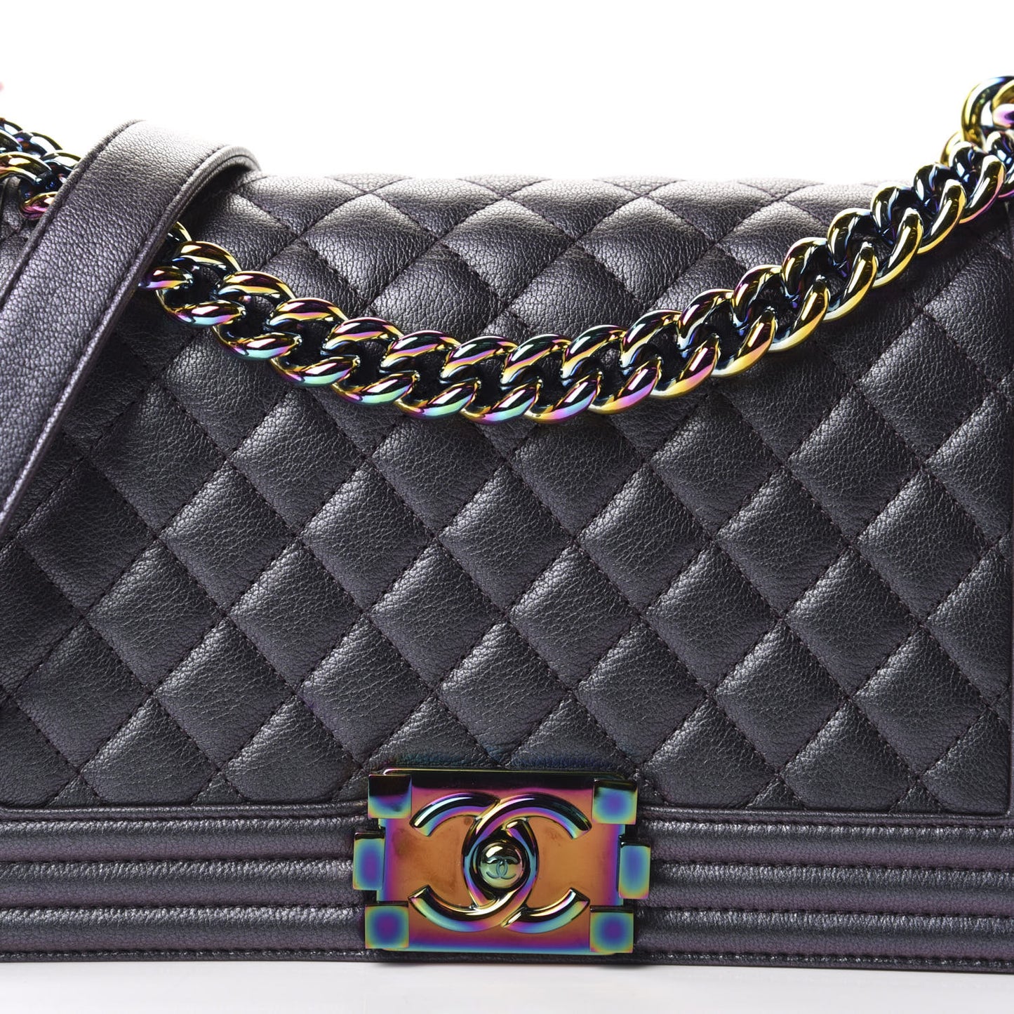 Iridescent Goatskin Quilted Medium Boy Flap Purple
