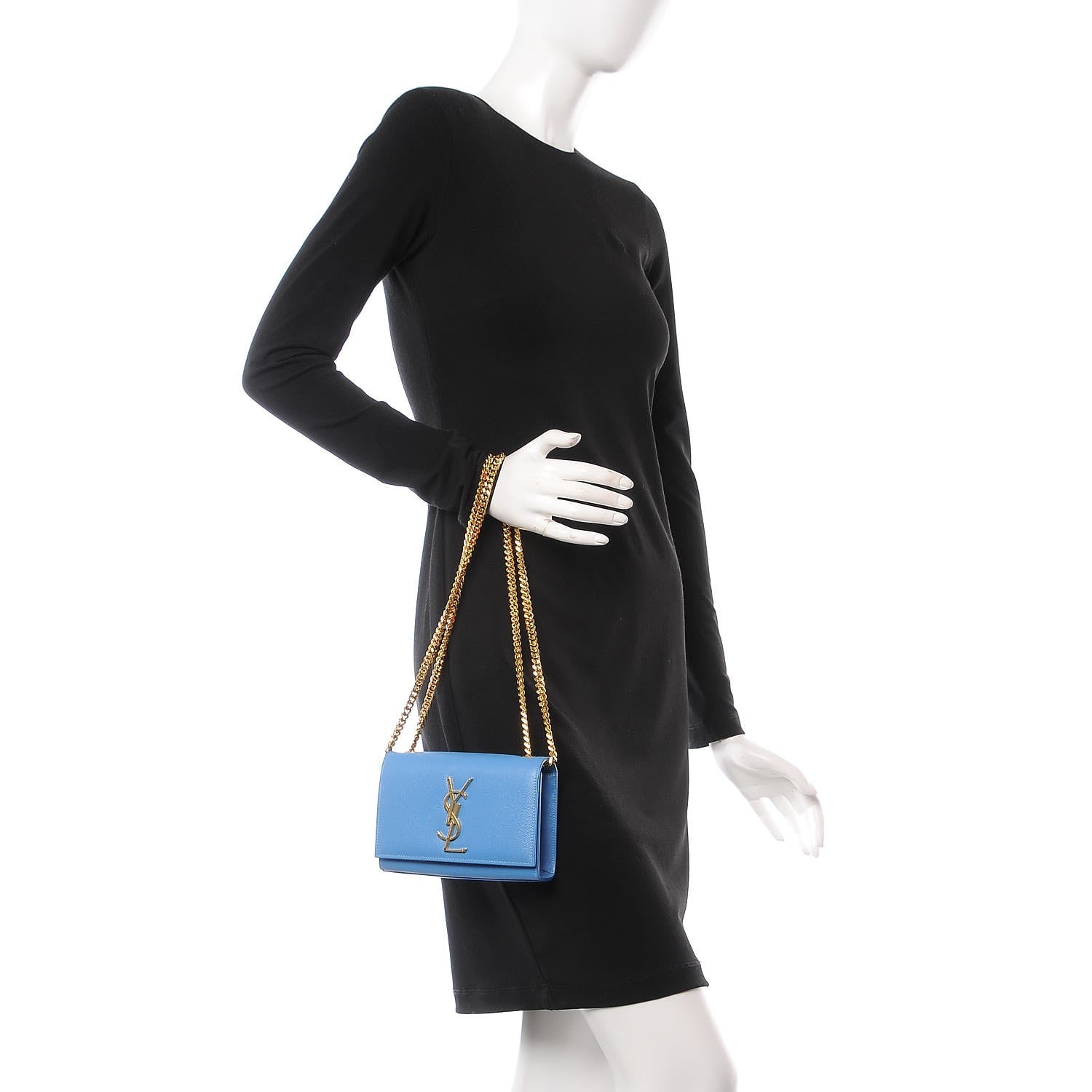 Saint Laurent Grain De Poudre Small Classic Monogram Kate Satchel Blue Clair 2 of 8